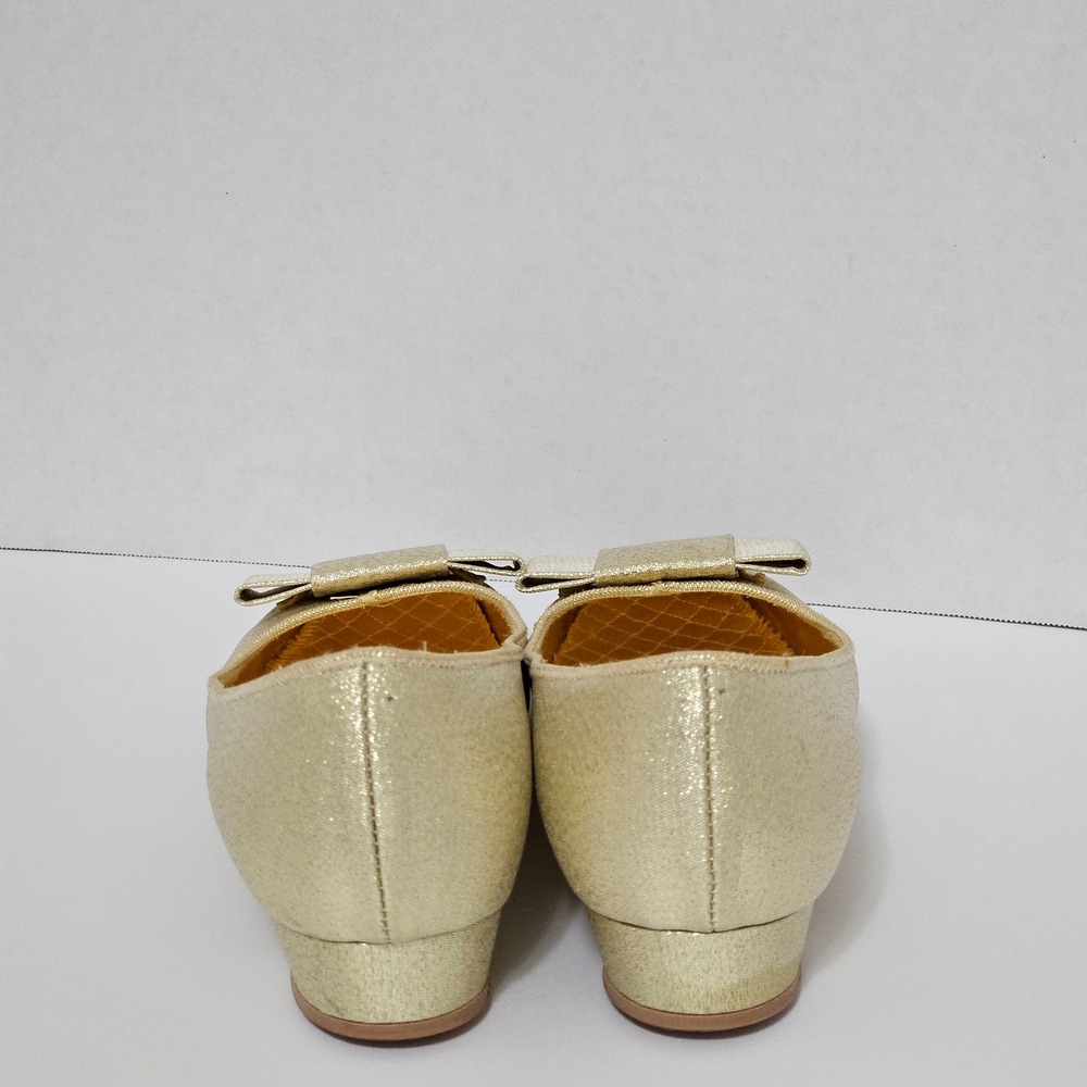 Rare VTG 60s Daniel Green‎ Gold Glitter Slippers Bow Lurex Heels US 7AA Narrow - Picture 4 of 14